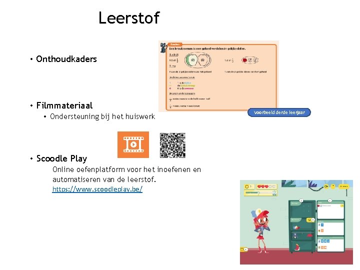 Leerstof • Onthoudkaders • Filmmateriaal • Ondersteuning bij het huiswerk • Scoodle Play Online