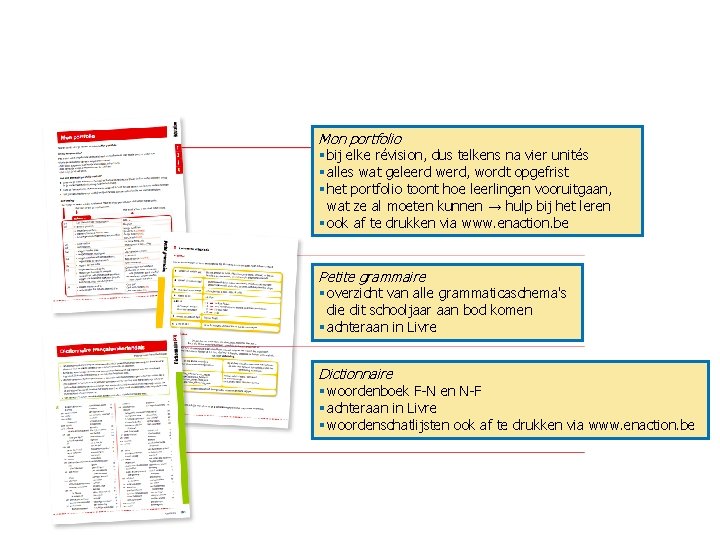 Mon portfolio § bij elke révision, dus telkens na vier unités § alles wat