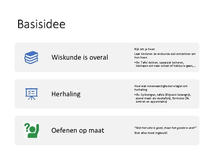 Basisidee Wiskunde is overal Kijk om je heen Laat kinderen de wiskunde ook ontdekken