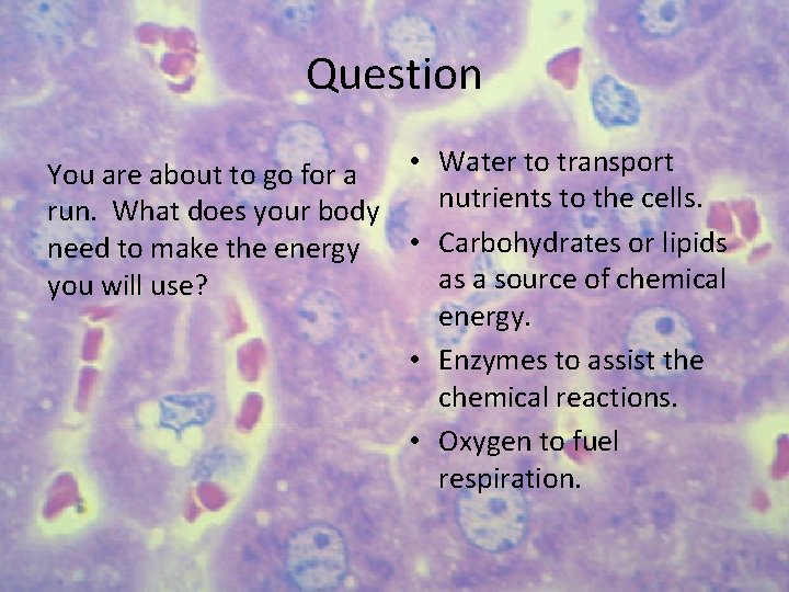Question • Water to transport You are about to go for a nutrients to