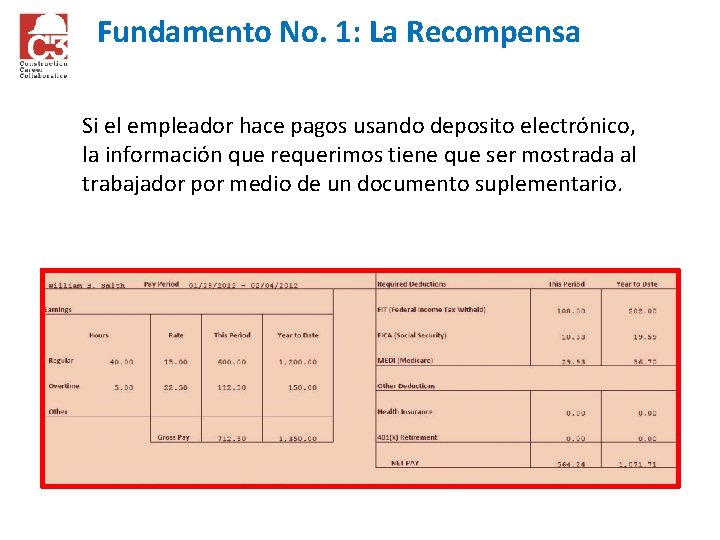 Fundamento No. 1: La Recompensa Si el empleador hace pagos usando deposito electrónico, la