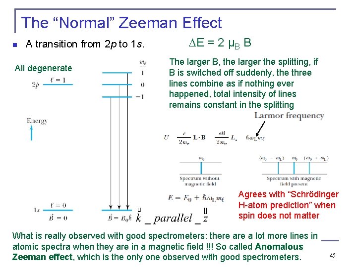 The “Normal” Zeeman Effect n A transition from 2 p to 1 s. All The “Normal” Zeeman Effect n A transition from 2 p to 1 s. All