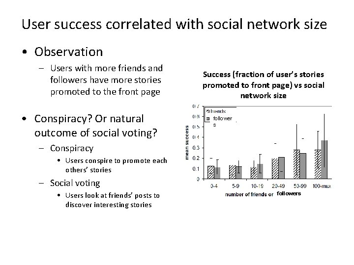 User success correlated with social network size • Observation – Users with more friends
