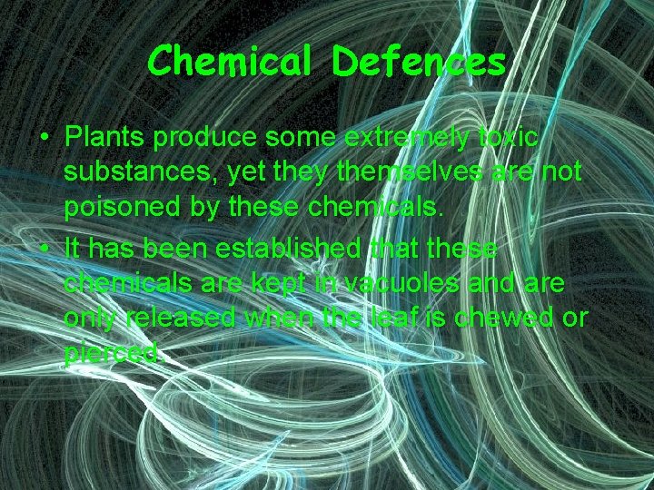 Chemical Defences • Plants produce some extremely toxic substances, yet they themselves are not