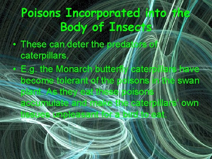 Poisons Incorporated into the Body of Insects • These can deter the predators of