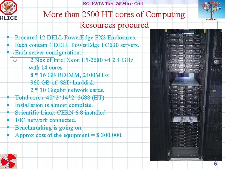 KOLKATA Tier-2@Alice Grid More than 2500 HT cores of Computing Resources procured § Procured