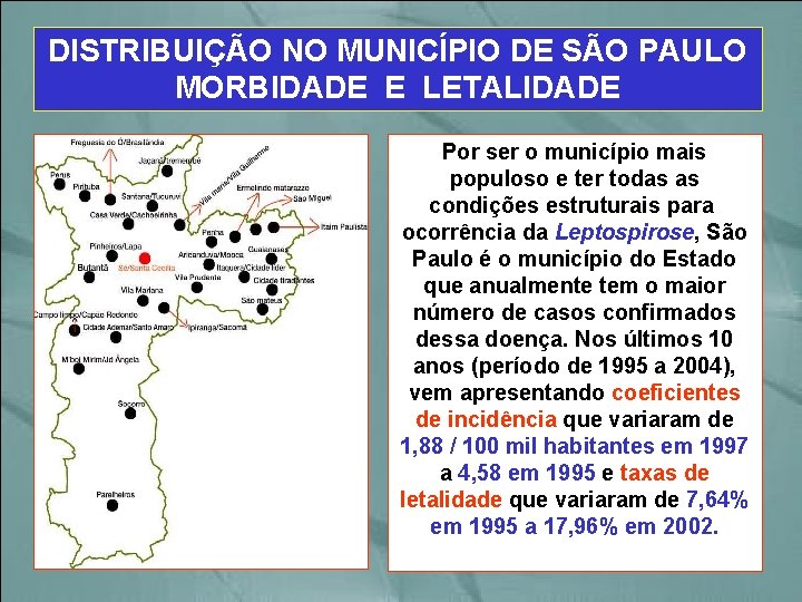 DISTRIBUIÇÃO NO MUNICÍPIO DE SÃO PAULO MORBIDADE E LETALIDADE Por ser o município mais