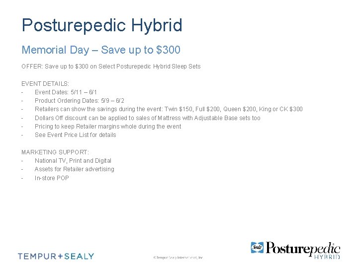 Posturepedic Hybrid Memorial Day – Save up to $300 OFFER: Save up to $300