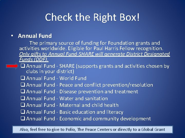 Check the Right Box! • Annual Fund The primary source of funding for Foundation Check the Right Box! • Annual Fund The primary source of funding for Foundation