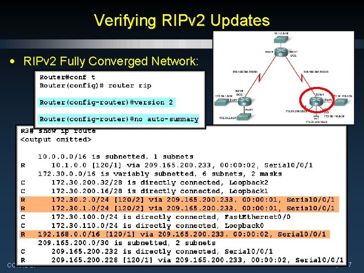 Verifying RIPv 2 Updates • RIPv 2 Fully Converged Network: CCNA 2 -27 Chapter