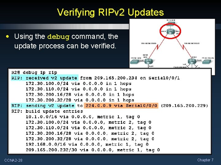 Verifying RIPv 2 Updates • Using the debug command, the update process can be