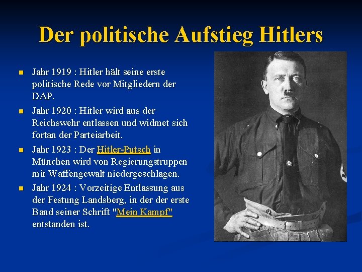 Der politische Aufstieg Hitlers n n Jahr 1919 : Hitler hält seine erste politische