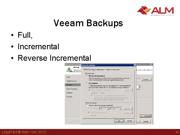 Veeam Backups • Full, • Incremental • Reverse Incremental Legal. Tech® New York 2013 Veeam Backups • Full, • Incremental • Reverse Incremental Legal. Tech® New York 2013