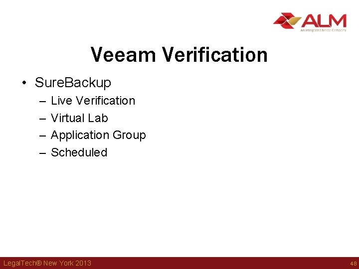 Veeam Verification • Sure. Backup – – Live Verification Virtual Lab Application Group Scheduled Veeam Verification • Sure. Backup – – Live Verification Virtual Lab Application Group Scheduled