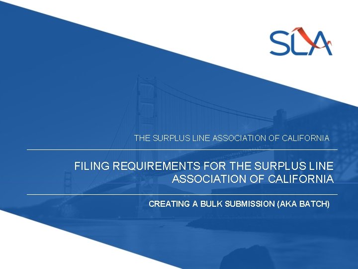 THE SURPLUS LINE ASSOCIATION OF CALIFORNIA FILING REQUIREMENTS