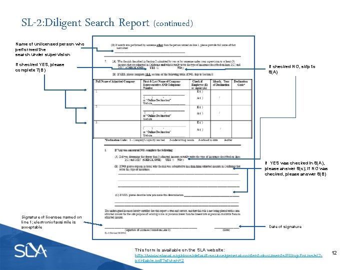 SL-2: Diligent Search Report (continued) Name of unlicensed person who performed the search under