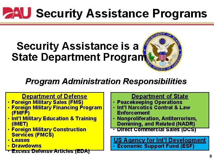 Types Security Assistance Security Cooperation Overview December 2014 Frank D Kenlon