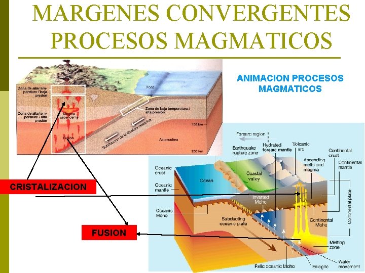 MARGENES CONVERGENTES PROCESOS MAGMATICOS ANIMACION PROCESOS MAGMATICOS CRISTALIZACION FUSION 