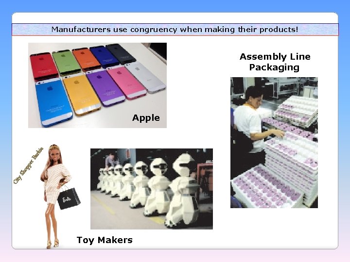 Manufacturers use congruency when making their products! Assembly Line Packaging Cit y. S hop