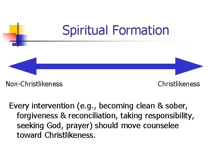 Spiritual Formation Non-Christlikeness Every intervention (e. g. , becoming clean & sober, forgiveness &