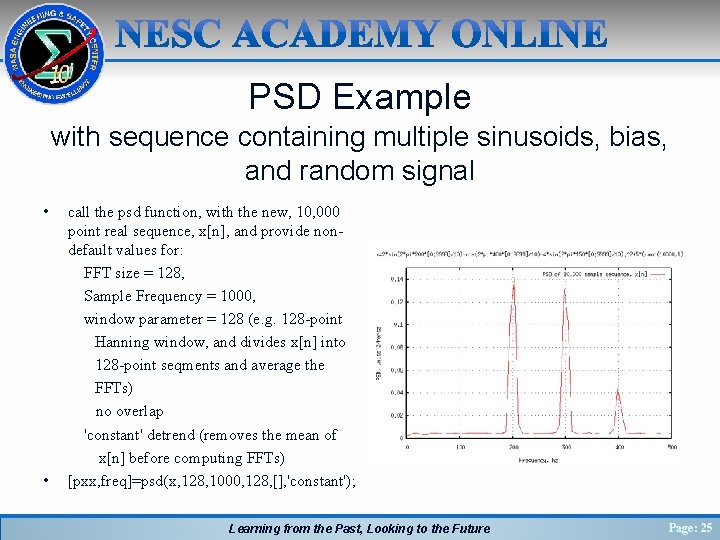 PSD Example with sequence containing multiple sinusoids, bias, and random signal • call the