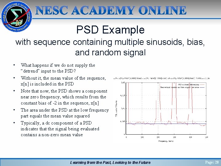 PSD Example with sequence containing multiple sinusoids, bias, and random signal • • •