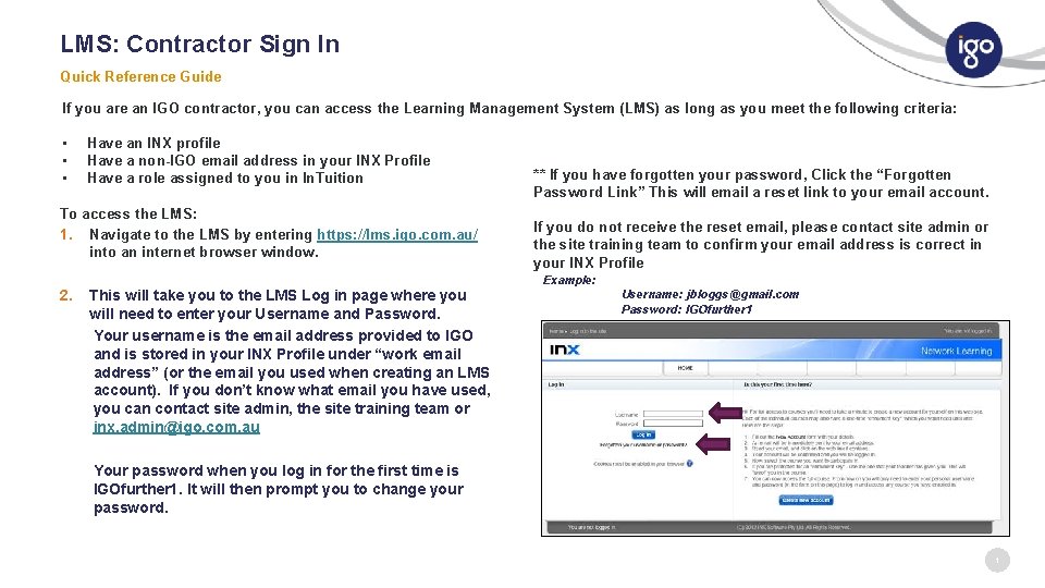 LMS: Contractor Sign In Quick Reference Guide If you are an IGO contractor, you