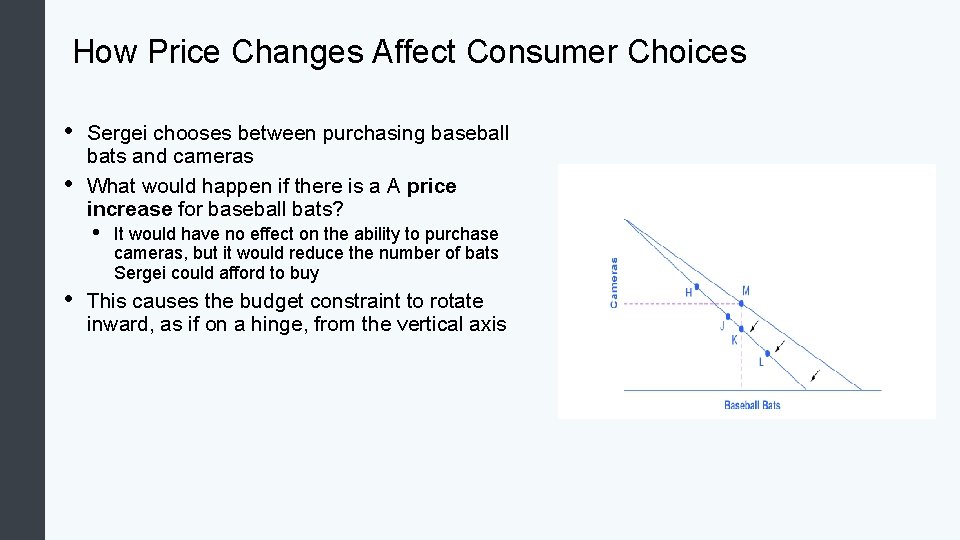 How Price Changes Affect Consumer Choices • • Sergei chooses between purchasing baseball bats