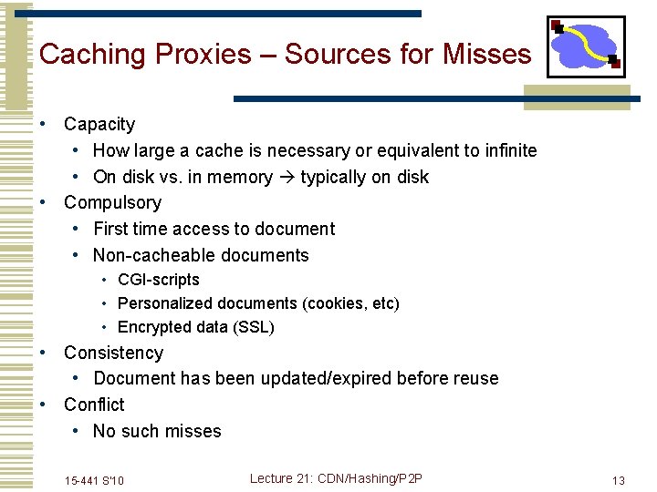 Caching Proxies – Sources for Misses • Capacity • How large a cache is