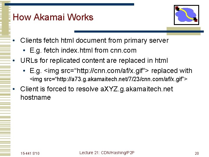 How Akamai Works • Clients fetch html document from primary server • E. g.