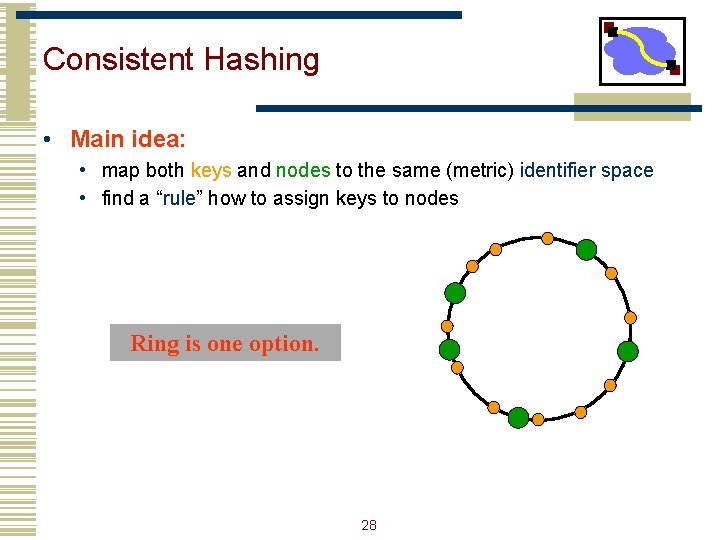 Consistent Hashing • Main idea: • map both keys and nodes to the same