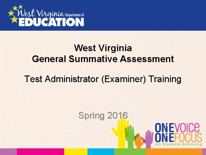 West Virginia General Summative Assessment Test Administrator (Examiner) Training Spring 2016 