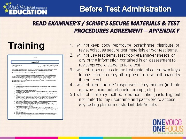 Before Test Administration READ EXAMINER’S / SCRIBE’S SECURE MATERIALS & TEST PROCEDURES AGREEMENT –