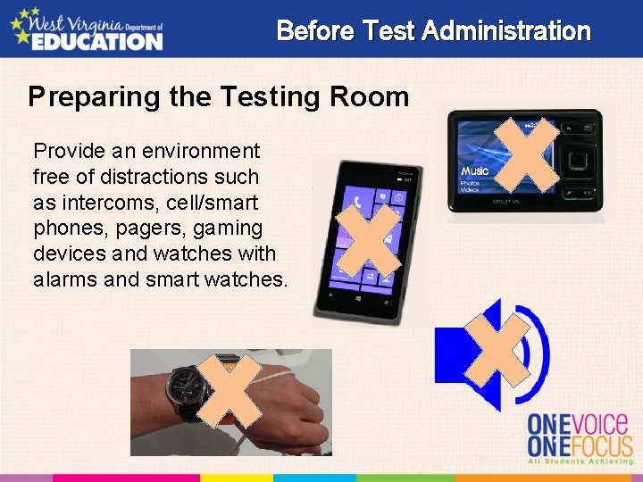 Before Test Administration Preparing the Testing Room Provide an environment free of distractions such