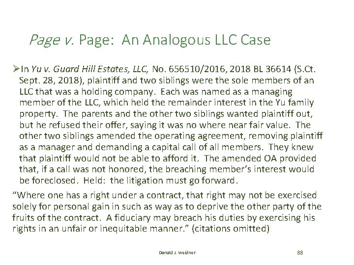 Page v. Page: An Analogous LLC Case ØIn Yu v. Guard Hill Estates, LLC, Page v. Page: An Analogous LLC Case ØIn Yu v. Guard Hill Estates, LLC,