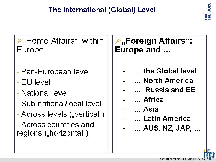 The International (Global) Level Ø„Home Affairs“ within Europe - Pan-European level - EU level