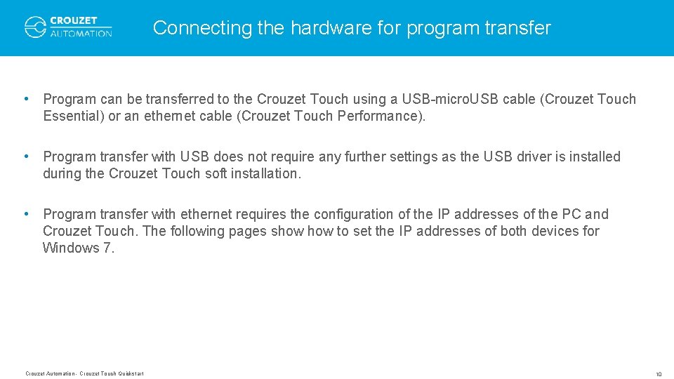 Connecting the hardware for program transfer • Program can be transferred to the Crouzet Connecting the hardware for program transfer • Program can be transferred to the Crouzet
