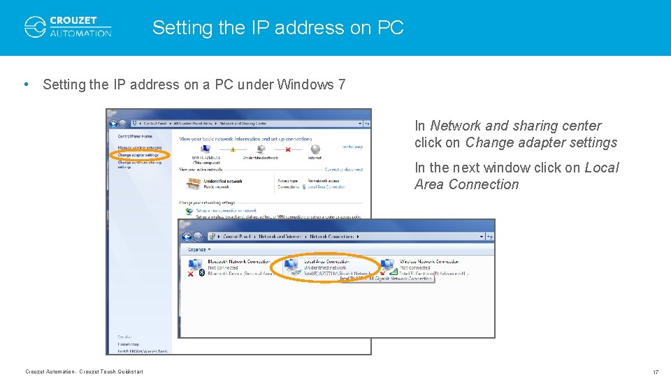 Setting the IP address on PC • Setting the IP address on a PC Setting the IP address on PC • Setting the IP address on a PC