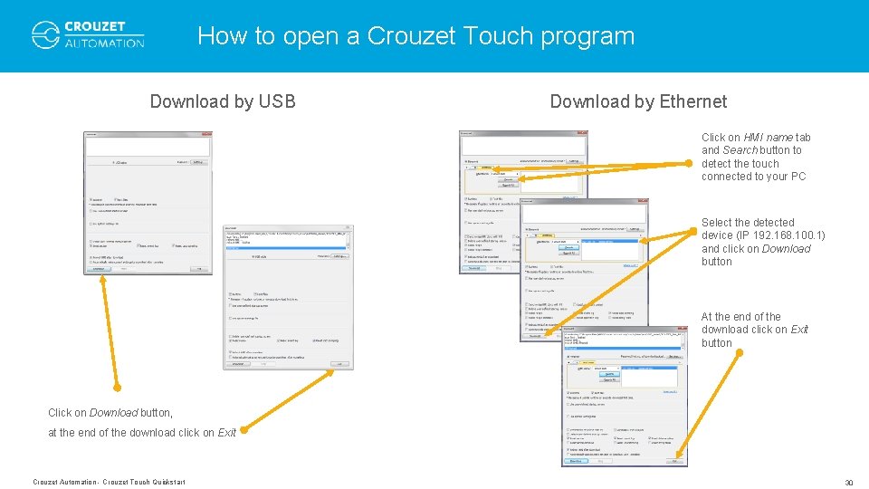 How to open a Crouzet Touch program Download by USB Download by Ethernet Click How to open a Crouzet Touch program Download by USB Download by Ethernet Click