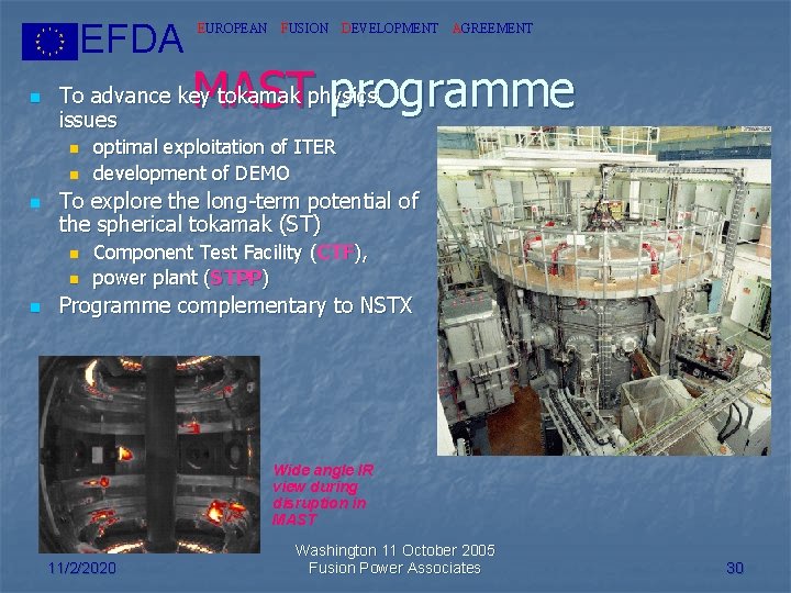 EFDA n n MAST programme optimal exploitation of ITER development of DEMO To explore