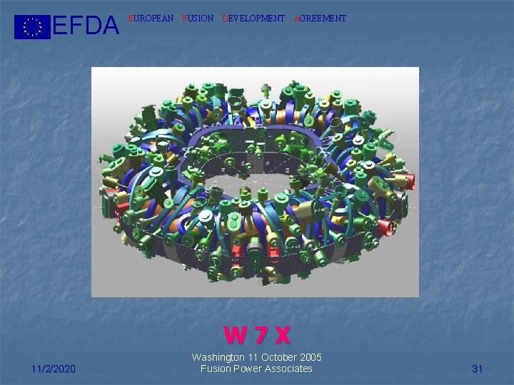 EFDA EUROPEAN FUSION DEVELOPMENT AGREEMENT W 7 X 11/2/2020 Washington 11 October 2005 Fusion
