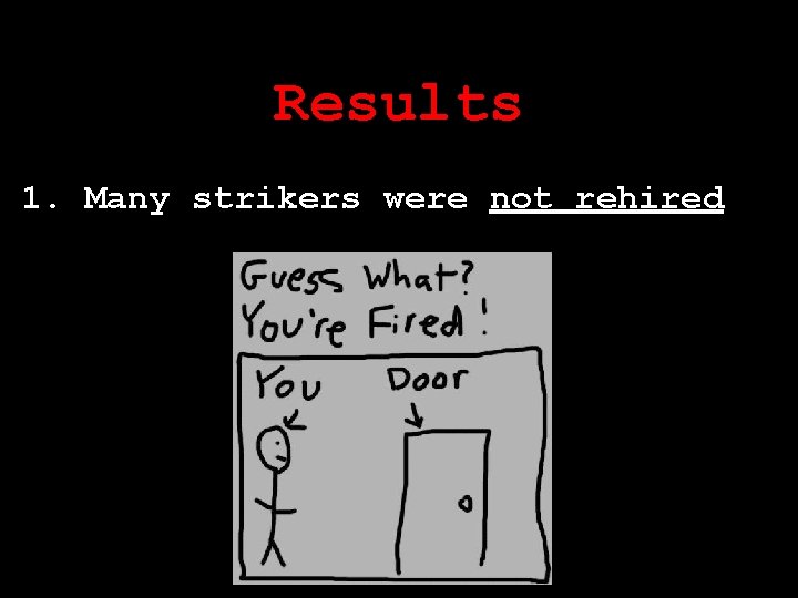 Results 1. Many strikers were not rehired 