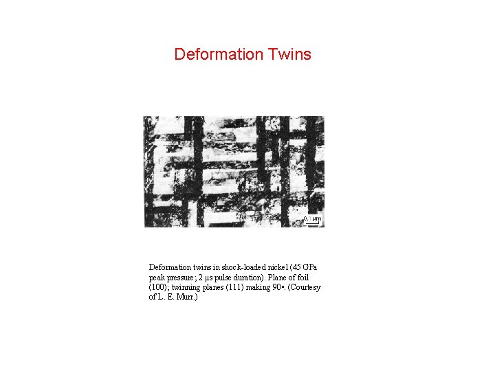 Deformation Twins Deformation twins in shock-loaded nickel (45 GPa peak pressure; 2 μs pulse