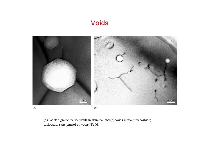 Voids (a) Faceted grain-interior voids in alumina and (b) voids in titanium carbide; dislocations