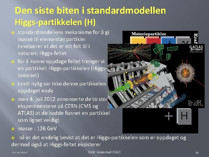 Den siste biten i standardmodellen Higgs-partikkelen (H) standardmodellens mekanisme for å gi masse til