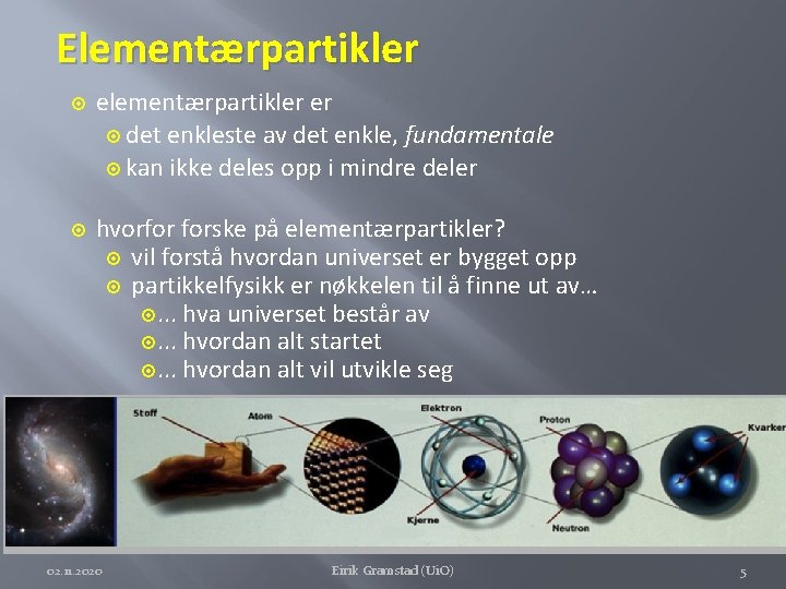 Elementærpartikler elementærpartikler er det enkleste av det enkle, fundamentale kan ikke deles opp i