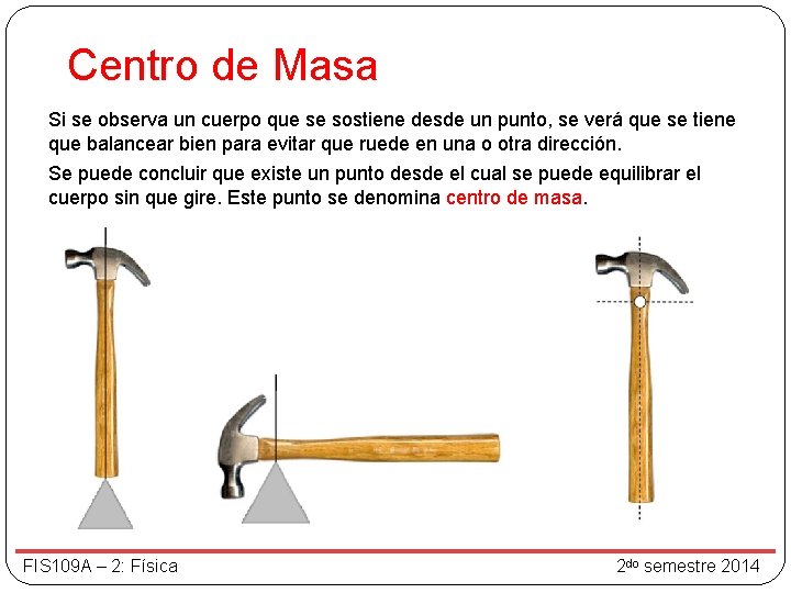 Centro de Masa Si se observa un cuerpo que se sostiene desde un punto,