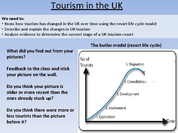 Tourism in the UK We need to: • Know how tourism has changed in