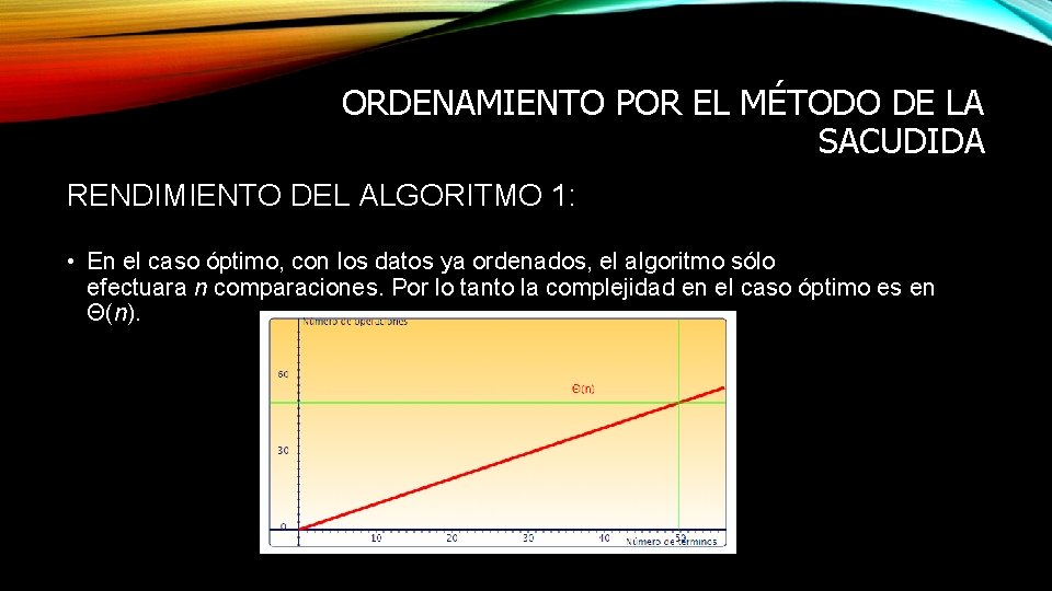 ORDENAMIENTO POR EL MÉTODO DE LA SACUDIDA RENDIMIENTO DEL ALGORITMO 1: • En el