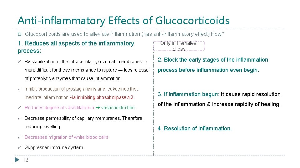 Anti-inflammatory Effects of Glucocorticoids � Glucocorticoids are used to alleviate inflammation (has anti-inflammatory effect)